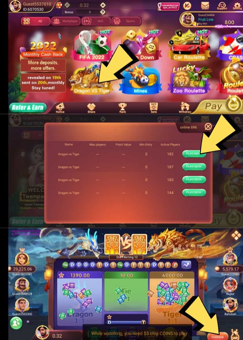 yes teen patti dragon tiger game playing instruction